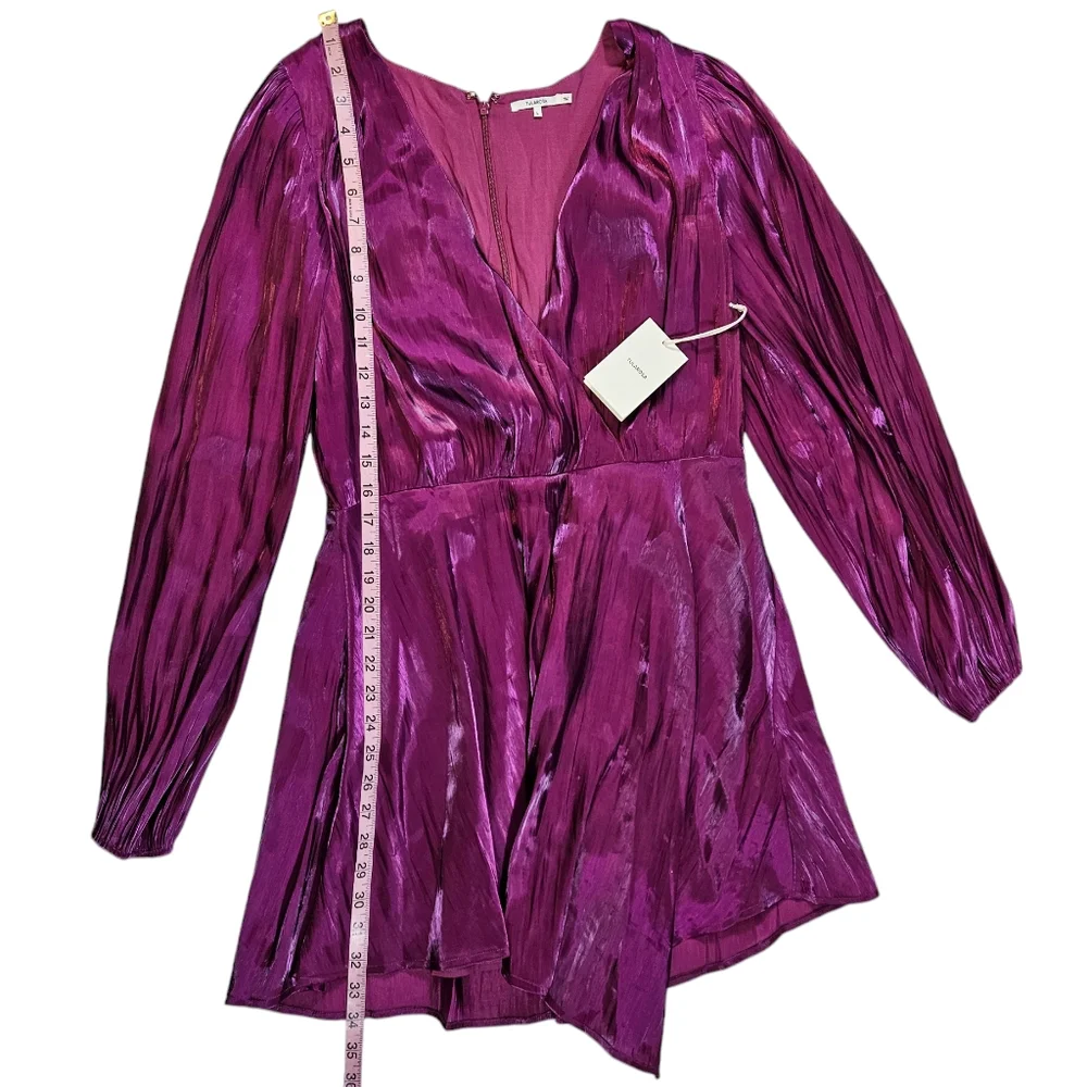 Tularosa Revolve Eliza Magenta Surplice Mini Dress Size Large Asymmetric Flirty - Picture 14 of 16